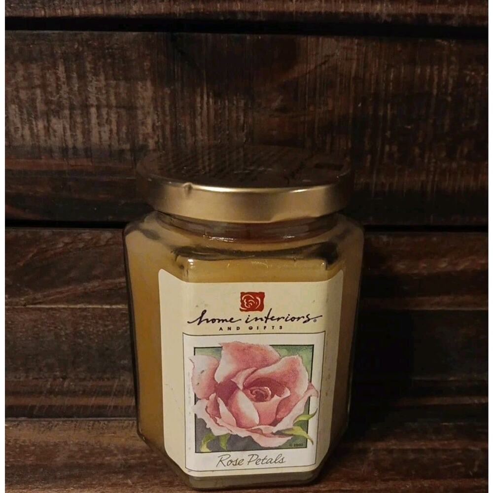 New HOME INTERIORS JAR CANDLE ROSE PETALS Discontinued vintage